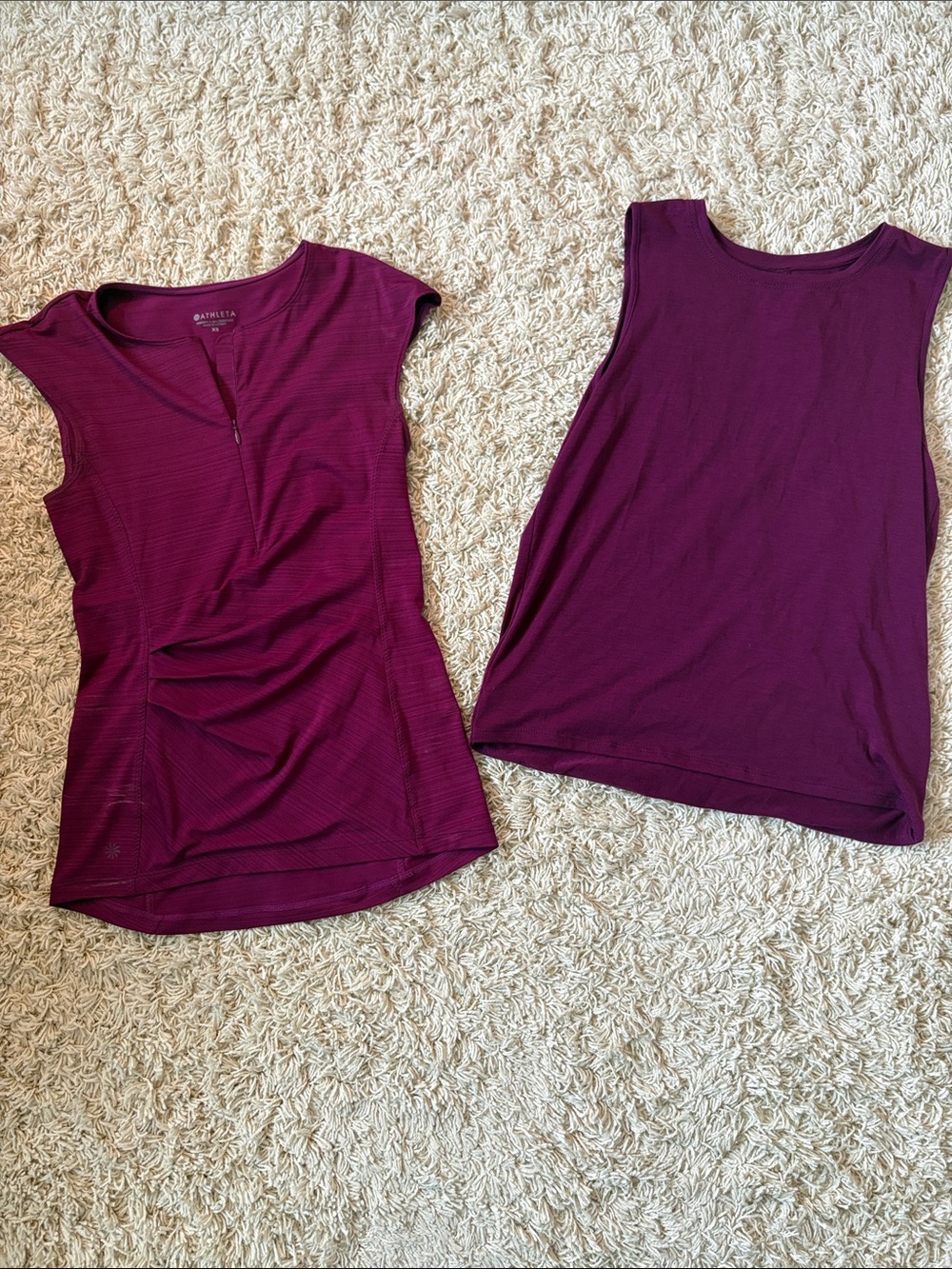 2 pc Athleta Plum Tank Top - Scoop & Crew Neck Activewear